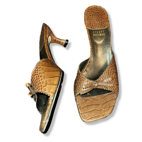 Stuart Weitzman Shoes - Stuart Weitzman Kitten Slide Sandal Mules Leather Open Toe Size 10